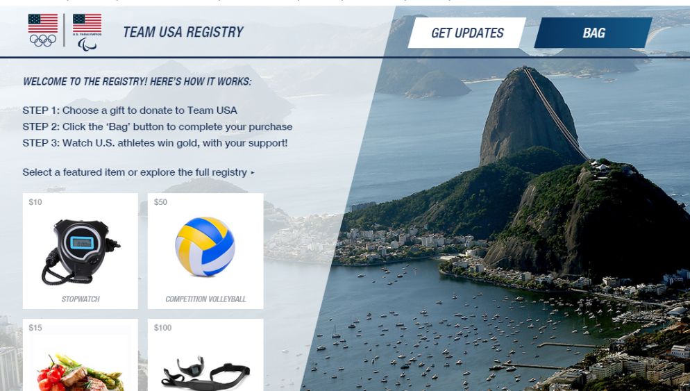 Reprodução da página de "venda" de itens da preparação dos EUA para os Jogos-2016 