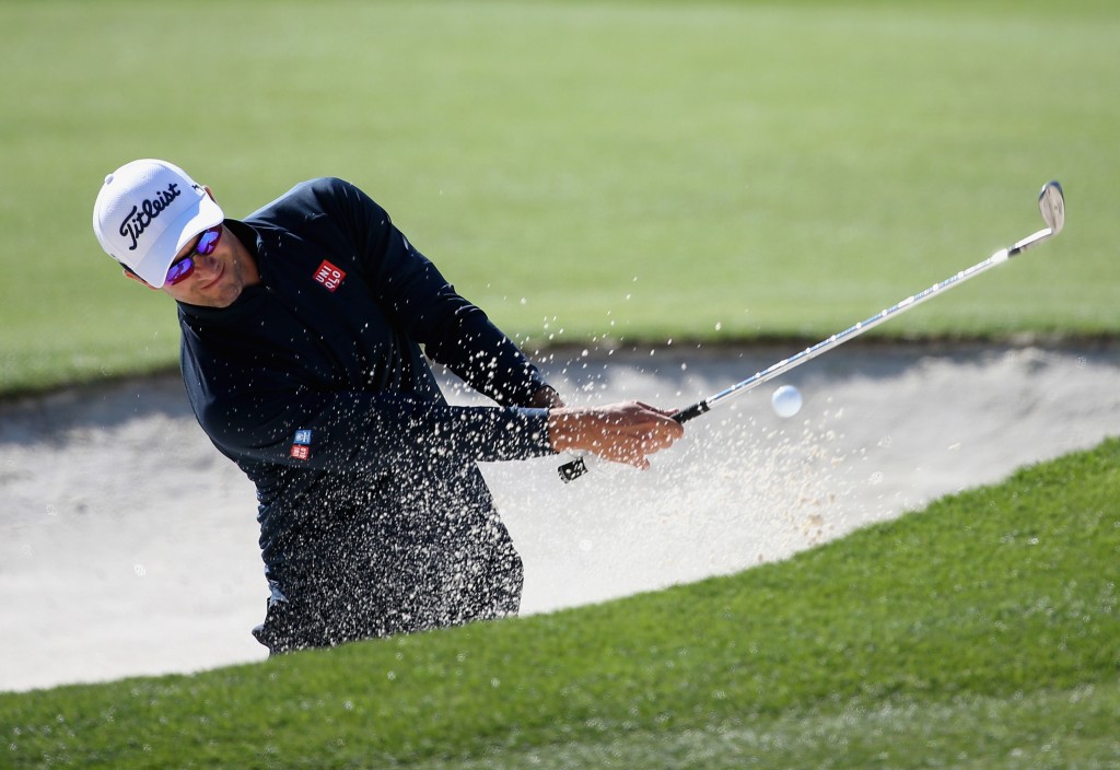 CHARLOTTE, NC - MAY 06: Adam Scott hits a shot out of the sand on the 15th hole during the second round of the 2016 Wells Fargo Championship at Quail Hollow Club on May 6, 2016 in Charlotte, North Carolina. (Photo by Streeter Lecka/Getty Images)