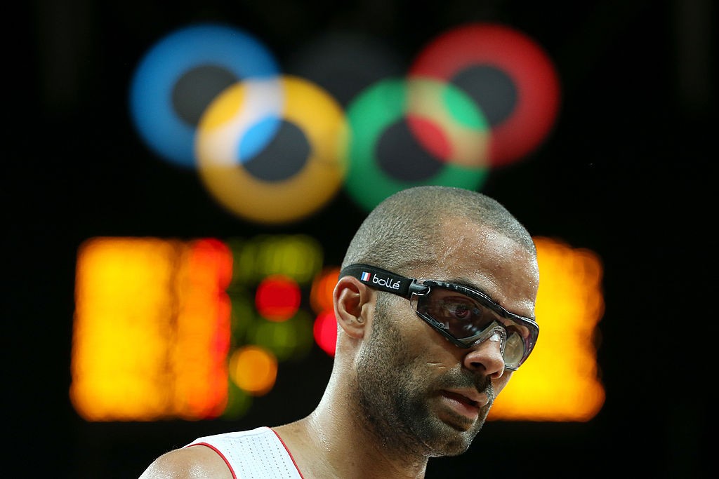 LONDON, ENGLAND - JULY 31: Tony Parker #9 of France looks on in the Men's Basketball Preliminary Round match between France and Argentina on Day 4 of the London 2012 Olympic Games at Basketball Arena on July 31, 2012 in London, England. (Photo by Christian Petersen/Getty Images)